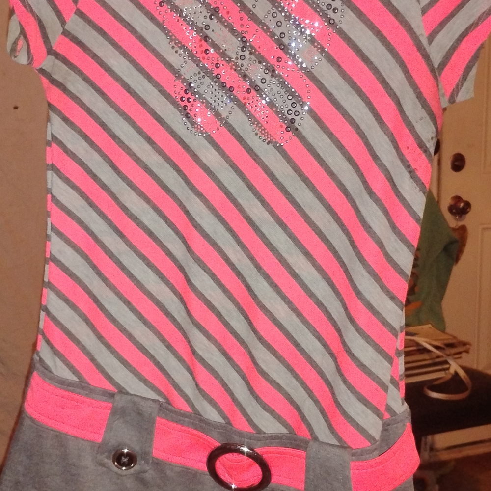 Stylish Pink and Gray Striped Kids Tee